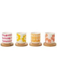 Set 4 tasses et sous-tasses à café en céramique blanche 5.7x5.7x6.4 cm-Céramique-Blanc-J-line