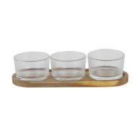 Set  apéritif acacia avec 3 coupelles en verre-Verre-Marron-Altobuy