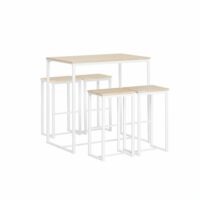 Set de 1 table et 4 tabourets de bar effet bois et métal blanc-Métal-Blanc-SoBuy