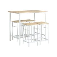 Set de 1 table et 4 tabourets effet bois et métal blanc-Métal-Beige-SoBuy