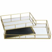 Set de 2 plateaux en métal doré et miroir rectangulaires 40x25x5cm-Métal-Doré-Wadiga