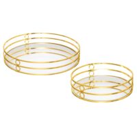 Set de 2 plateaux ronds en métal doré et miroirs 30x30x3.7cm-Métal-Doré-Five Simply smart