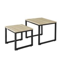 Set de 2 tables basses en métal plateau effet bois-Métal-Blanc-SoBuy