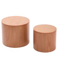 Set de 2 tables basses rondes en bois massif foncé avec rangement-Bois-Marron-Nordlys