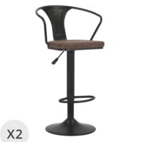 Set de 2 tabourets de bar pivotants en métal et simili-cuir-Métal-Noir-MOYCOR
