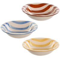 Set de 3 assiettes creuses faïence rayures bleues