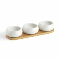 Set de 3 coupelles apéritives en céramique avec plateau en bambou-Céramique-Blanc-Medard de Noblat