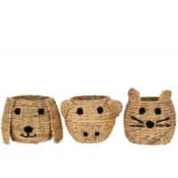 Set de 3 paniers animaux en bois naturel 26x27x21 cm-Bois-Beige-J-line