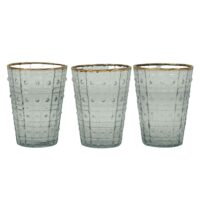 Set de 3 photophores en verre gravé-Verre-Vert-Decoclico