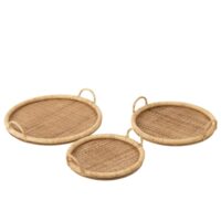 Set de 3 plateaux ovales en rotin naturel 48x48x10 cm--Beige-J-line