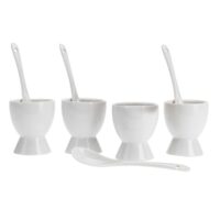 Set de 4 coquetiers en porcelaine blanche avec cuillères-Porcelaine-Blanc-Wadiga