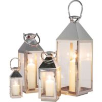 Set de 4 lanternes en acier inoxydable et en verre-Verre-Argenté-Kare Design