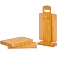 Set de 6 plateaux apéritif avec support en bambou 6.5x14x31cm--Marron-Wadiga