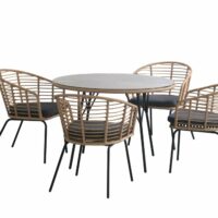 Set de repas 4 personnes résine effet rotin et acier gris anthracite-Résine-Beige-Essenciel Green