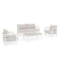 Set de  salon de jardin en aluminium et coussins en toile blanc-Aluminium-Blanc-Hellin