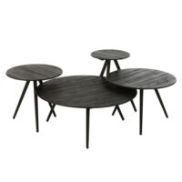 Set de  tables basses gigognes rondes en teck recyclé et métal noir-Métal-Noir-Hellin