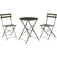 Set table + 2 chaises de jardin pliable en métal vert-Métal-Vert-Wadiga