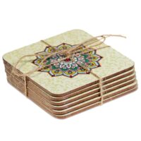 Sous-verres vert mandala 10x10cm - Lot de 6-Verre-Vert-Mani Bhadra