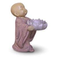 Statue déco zen Bougeoir Vide Poche en résine rose et beige - H13 cm-Résine-Rose-Zen'Light