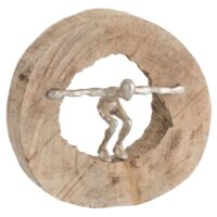 Statue personnage bois naturel et aluminium-Aluminium-Argenté-J-line