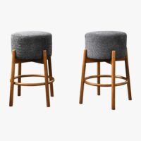 Sully lot de 2 tabourets effet peau de mouton gris foncé et bois clair-Bois-Gris-MOBILIER DECO 