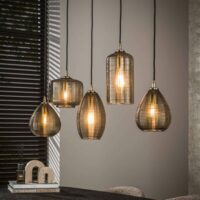 Suspension 5 lampes 126x20x150 cm en verre ambré et métal-Verre-Jaune-Maison et Styles