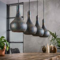 Suspension industrielle 4 lampes coniques 130x150 cm en métal-Métal-Noir-Maison et Styles