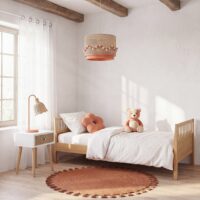 Suspension rose cannage en rotin beige avec pompons--Rose-Maisons du Monde