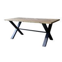 Table à manger en bois marron et fer forgé noir 200 x 90 x 77 cm-Bois-Marron-CHEMIN DE CAMPAGNE