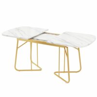 Table à manger extensible avec pieds dorés 140/180 x 80 x 75 cm--Blanc-OKWISH