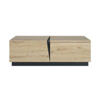 Table basse 1 tiroir 1 niche  l114 cm - décor chêne et noir-Chêne-Beige-Gami