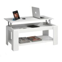 Table basse à plateau relevable - l102 x h43 cm - blanc--Blanc-Hogar24