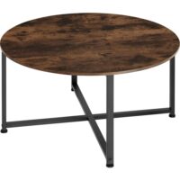 Table basse de salon ronde style industriel bois foncé-Bois-Marron-Tectake