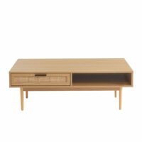 Table basse effet chêne et cannage rotin 115cm-Chêne-Marron-Gaucet