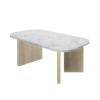 Table basse effet marbre blanc & pieds châtaignier mat--Beige-Diagone