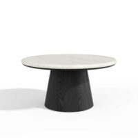 Table basse en bois contreplaqué bois noir et marbre blanc-Bois-Blanc-Premium Interiors