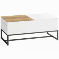 Table basse plateau coulissant rangement caché pieds en acier blanc--Blanc-Homcom