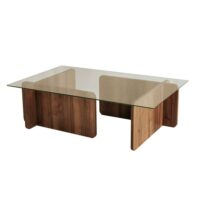 Table basse rectangulaire avec plateau en verre design minimaliste-Verre-Marron-Toilinux
