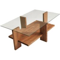 Table basse rectangulaire en bois massif et verre trempé 105 cm-Verre-Marron-Homifab