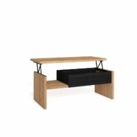 Table Basse Relevable effet bois de chêne et noir 110x50x45cm-Bois-Beige-Skraut home