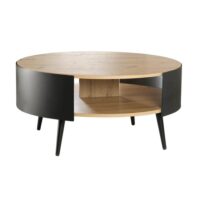 Table basse ronde 2 niveaux flancs métal noir-Métal-Marron-Calicosy