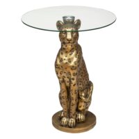 Table café ronde avec piètement léopard sculpté verre doré 40 x 40-Verre-Doré-Home Maison