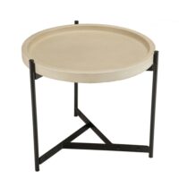 Table d'appoint 52x50cm plateau béton beige pieds métal noir-Métal-Beige-MACABANE