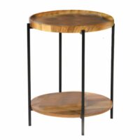 Table d'appoint bout de canapé bois et métal noir - 42x42x51cm-Métal-Marron-Fornord