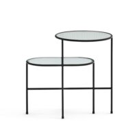 Table d'appoint effet gigogne en métal et verre noir-Verre-Noir-TEULAT