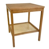 Table d'appoint en bois avec étagère en rotin marron clair 45x45 cm-Bois-Marron-NATYAL