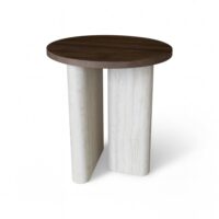 Table d'appoint ronde avec plateau foncé et pied effet travertin 40cm--Marron-Now's Home