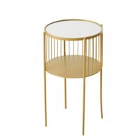 Table d'appoint ronde en métal doré et plateau miroir 33x33x55.5cm-Métal-Doré-Wadiga