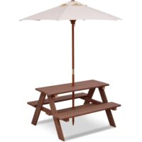 Table d'extérieur pour enfants avec parasol 89×79×50 cm--Marron-Giantex