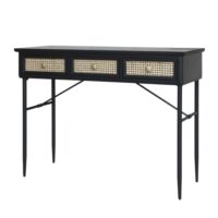 Table de bureau secrétaire en rotin et fer noir antique 110 x 42 x80cm--Marron-CHEMIN DE CAMPAGNE